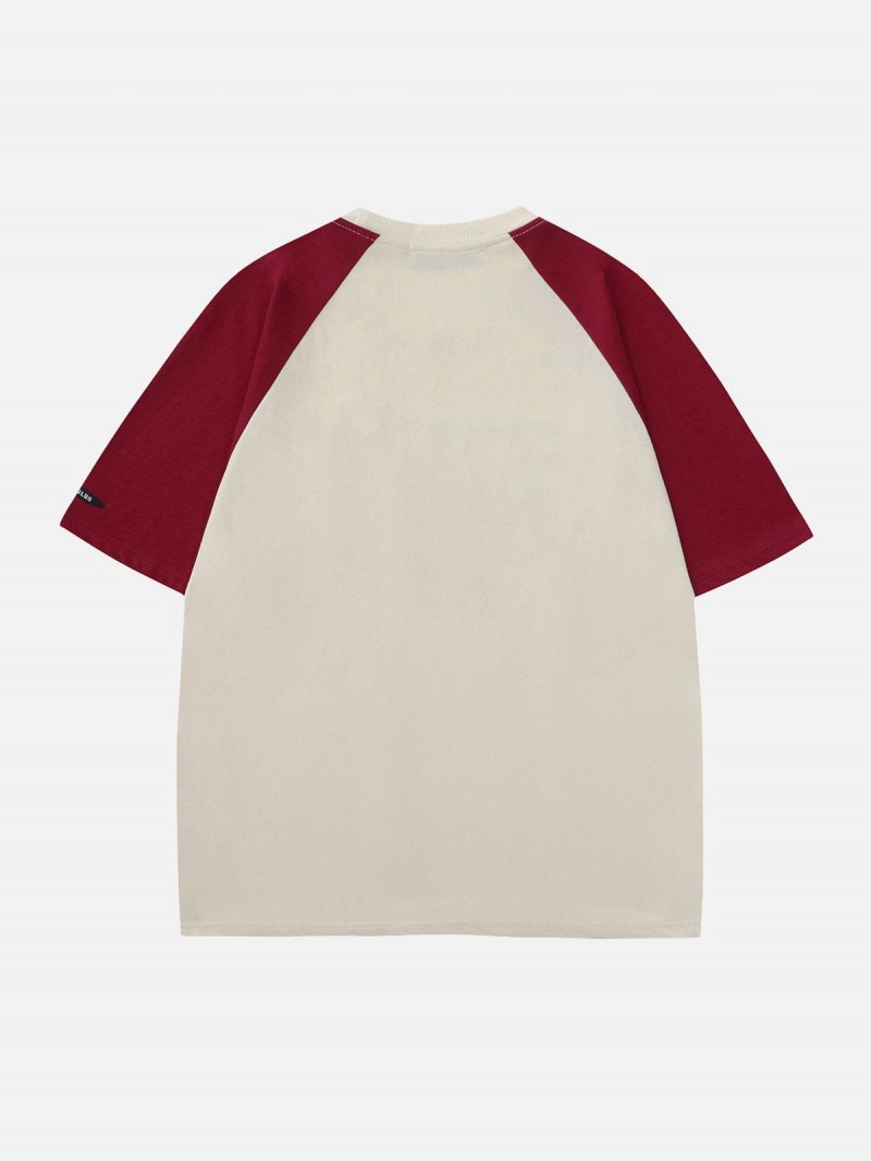 T Shirts Aelfric Eden Colorblock Raglan Foam Letter Tee Rouge | SMW-41452220